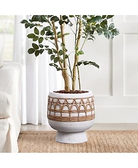 LuxenHome Boho White with Brown Accents 11-Inch Round MgO Planter