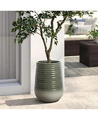LuxenHome Emerald Ribbed Top with Ivory Bottom 20" Tall Resin Round Planter