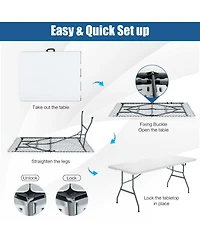 6 ft Portable Folding Table 350 Lbs Fold-in-Half Table with Hdpe Tabletop