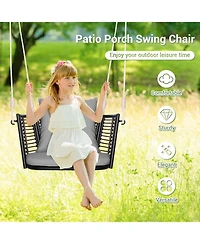 Single Person Hanging Seat with Woven Rattan Backrest for Backyard