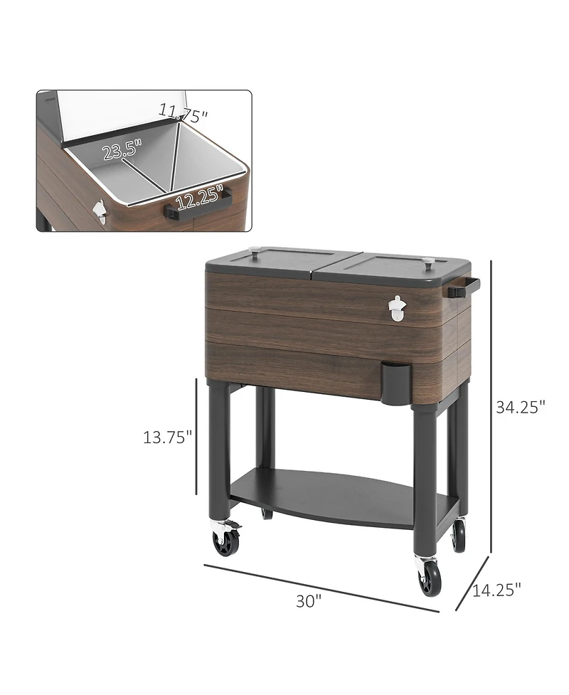 Outsunny Patio Cooler Cart with Bottle Opener 60 Qt. Rolling Ice Chest