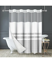 Americanflat 72x75 Hookless Shower Curtain - Grey Lines Shower Curtain with Sheer Panel, Snap-In Liner, and Grommets - 100% Polyester