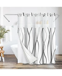 Americanflat 72x75 Hookless Shower Curtain - Gray Abstract Curve Lines Shower Curtain with Sheer Panel, Snap-In Liner, and Grommets - 100% Polyester