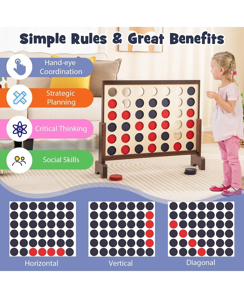 4-in-a-row Game Set Wooden Jumbo 4-to-Score with Carrying Bag