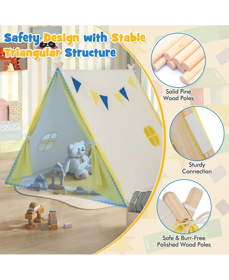 Kids Play Tent with Solid Wood Frame Holiday Birthday Gift & Toy for Boys & Girls