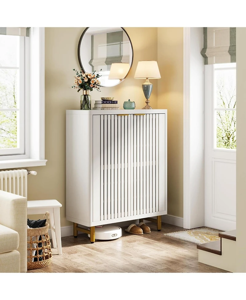 Tribesigns 6-Tier Shoe Cabinet with Shutter Doors, Modern Freestanding Shoe Organizer Cabinet with Adjustable Shelves, Large Wooden Shoe Storage Cabin