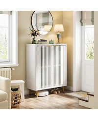 Tribesigns 6-Tier Shoe Cabinet with Shutter Doors, Modern Freestanding Shoe Organizer Cabinet with Adjustable Shelves, Large Wooden Shoe Storage Cabin