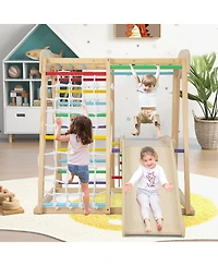6-in-1 Indoor Jungle Gym Kids Wooden Playground with Monkey Bars