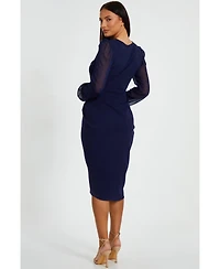 Quiz Women's Scuba Crepe Front Wrap Chiffon Sleeve Midi Dress