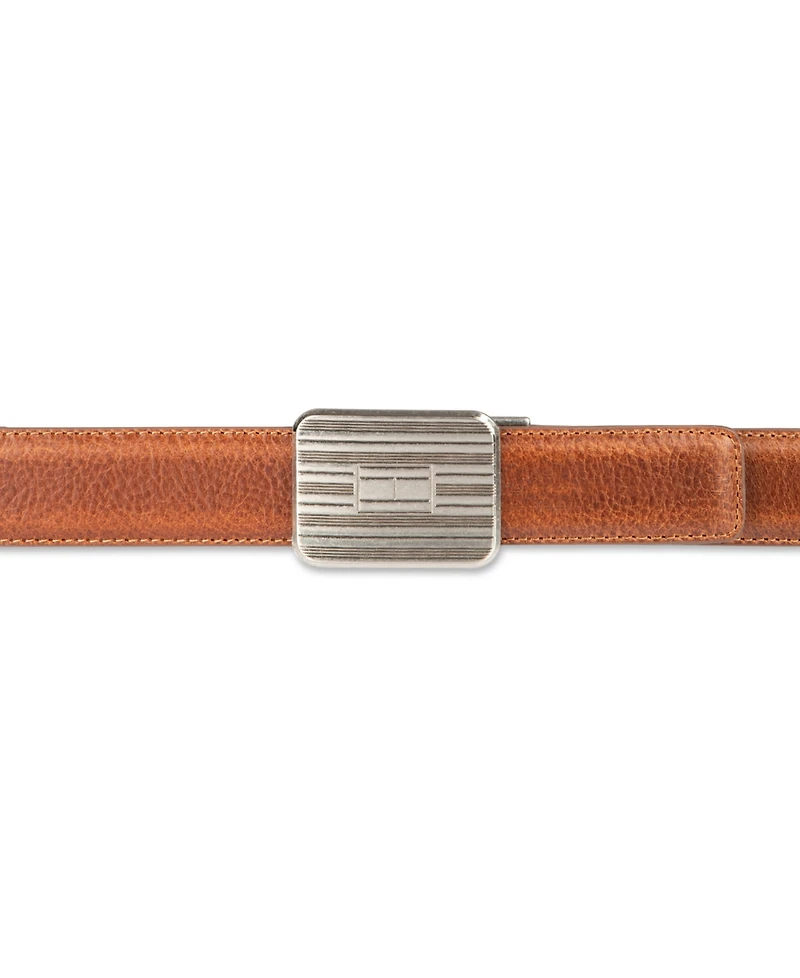 Tommy Hilfiger Men's Engine Turned Plaque Buckle Belt
