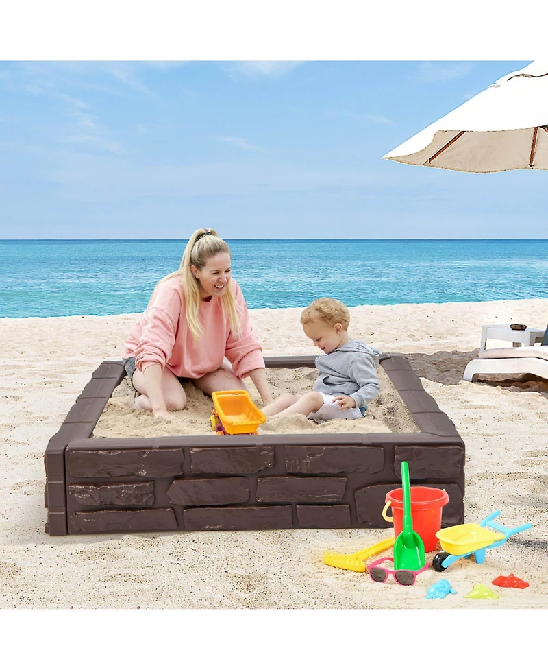 2-In-1 Hdpe Kids Sandbox with Cover and Bottom Liner