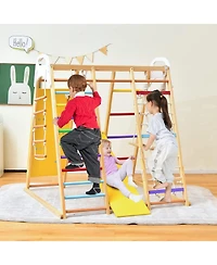 8-in-1 Wooden Jungle Gym Playset with Slide and Monkey Bars