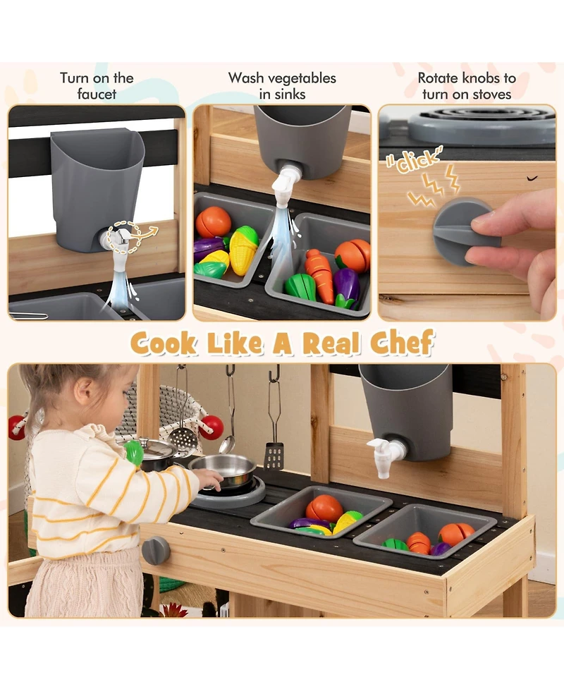 Mud Kitchen Playset Kids Play Kitchen Outdoor with 2 Removable Sinks