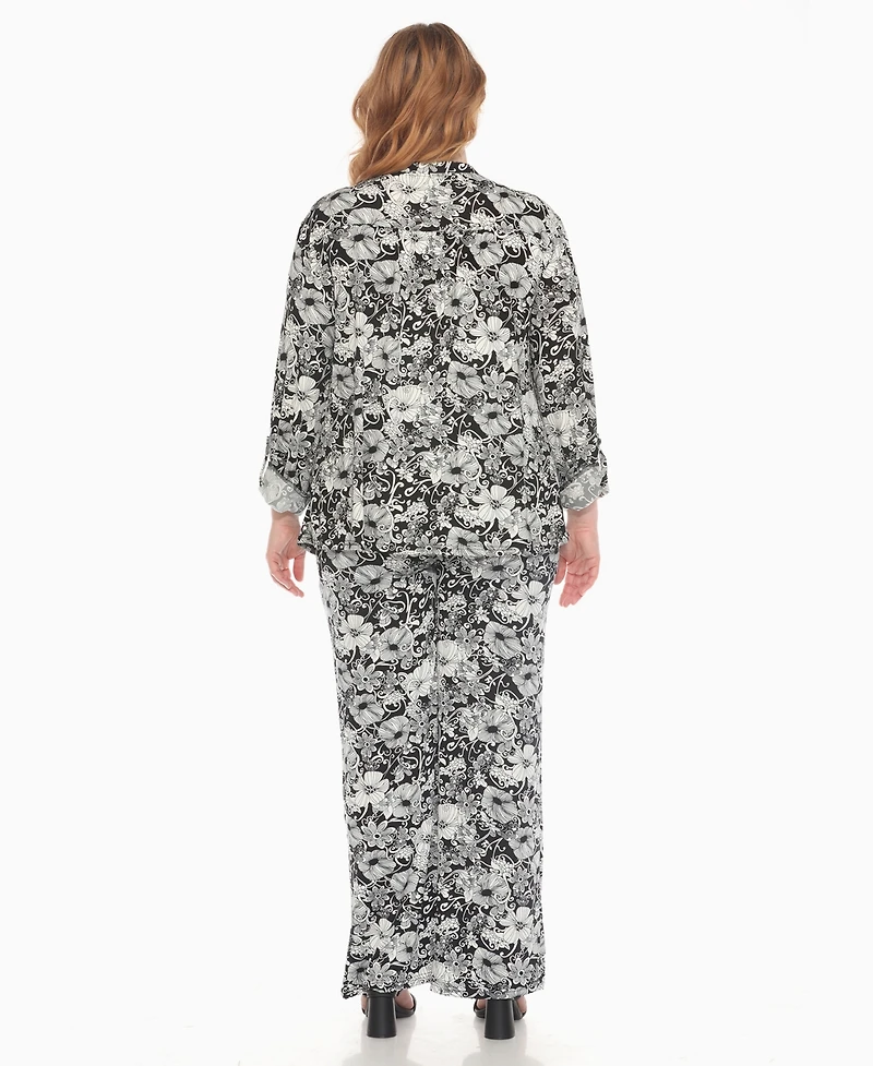 White Mark Plus 2-Piece Floral Print Tunic Top and Pants Set