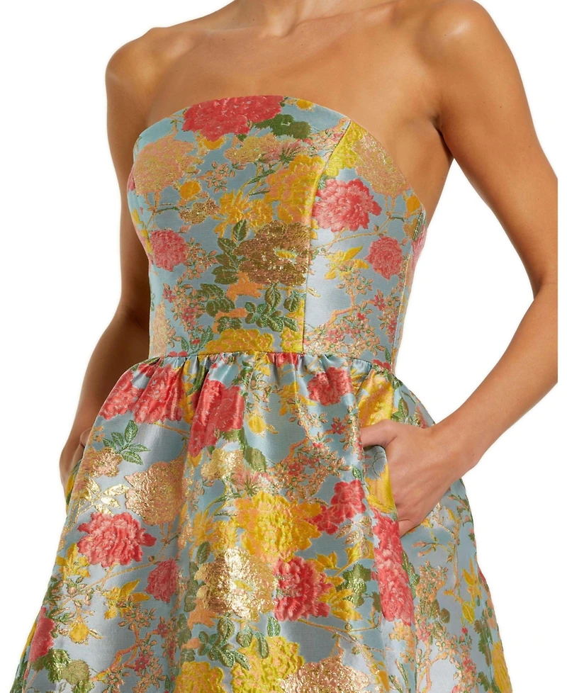 Mac Duggal Women's Strapless Brocade Floral Gown With Ruffle Hem