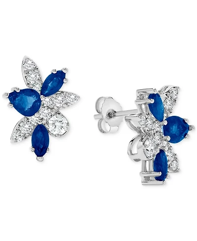 Sapphire (1-5/8 ct. t.w.) & Diamond (5/8 ct. t.w.) Mixed Cut Cluster Stud Earrings in 14k White Gold