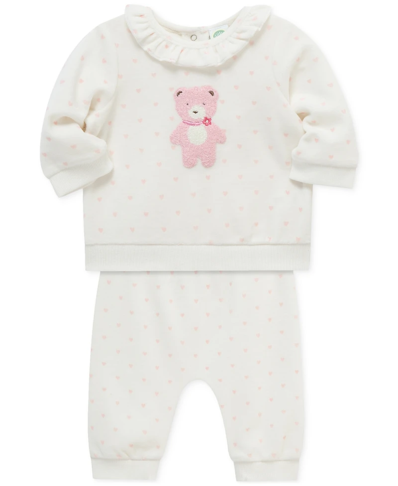 Little Me Baby Girls Sweet Bear Velour Top & Jogger Pants, 2 Piece Set