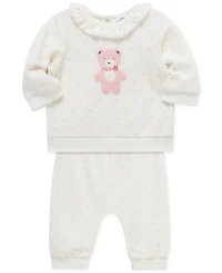 Little Me Baby Girls Sweet Bear Velour Top & Jogger Pants, 2 Piece Set
