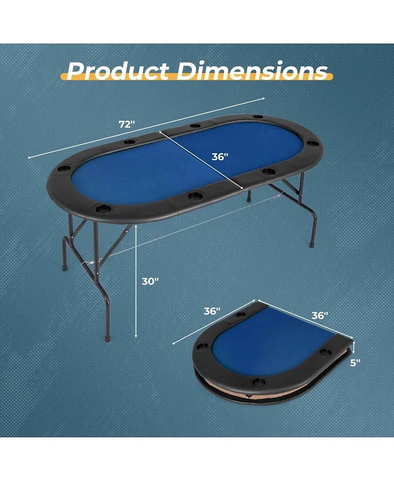 8 Players Texas Holdem Foldable Poker Table