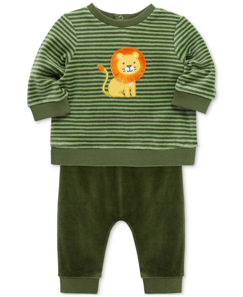 Little Me Baby Boys Lion Stripe Velour Sweatshirt & Jogger Pants, 2 Piece Set
