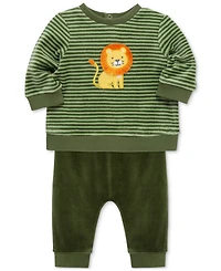 Little Me Baby Boys Lion Stripe Velour Sweatshirt & Jogger Pants, 2 Piece Set