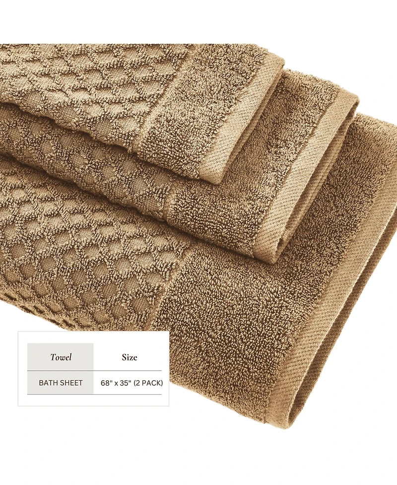 Linery & Co. Quick-Drying Cotton Diamond Waffle Textured 2-Piece Bath Sheet Set