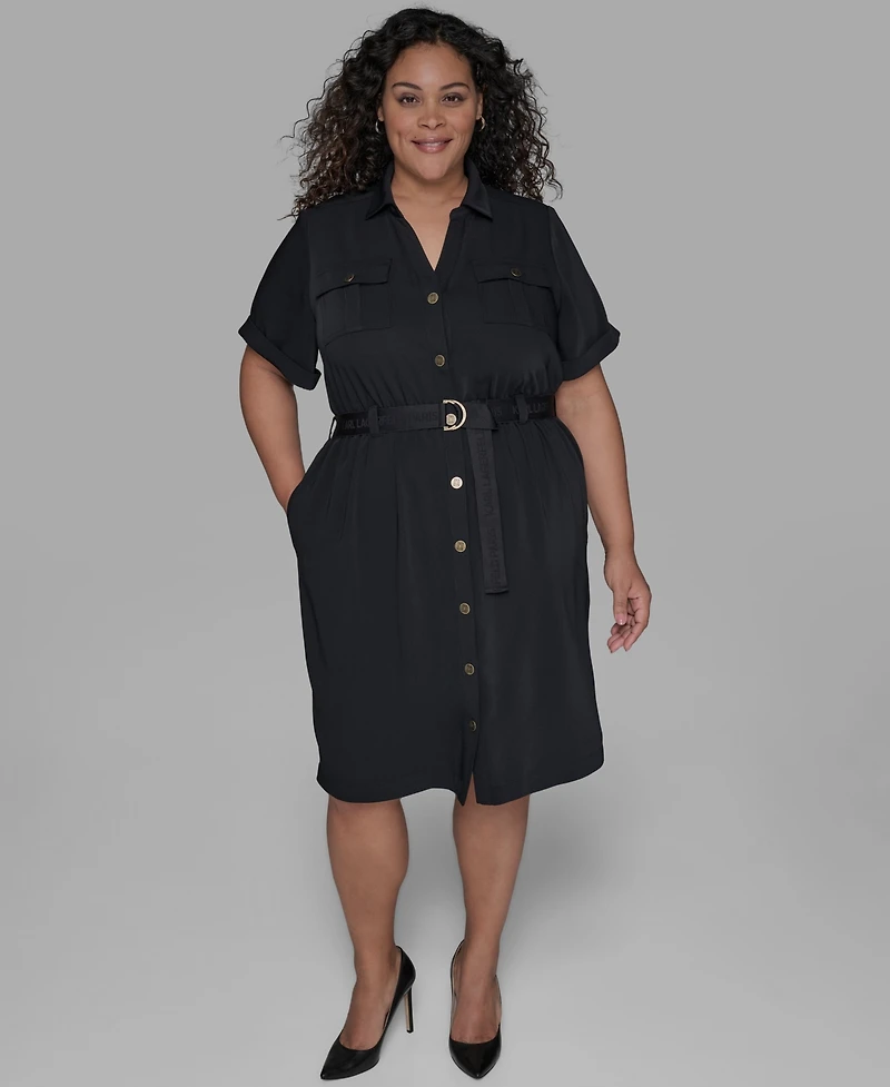 Karl Lagerfeld Paris Belted Short-Sleeve Midi Shirtdress