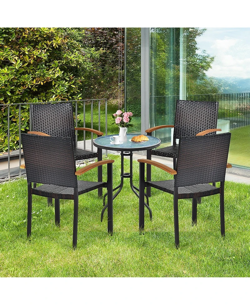 Gymax 4PCS Stackable Patio Wicker Dining Chair Rattan Armchair Outdoor Yard