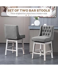 Set of 2 Swivel Counter Height Stools, 26.75" Wingback Tufted Seats with Solid Wood Frame & Footrest for Kitchen Island -The Pop Home