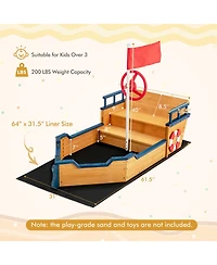 Kids Pirate Boat Wooden Sandbox Children Outdoor Playset
