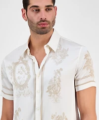 Guess Men's Floral Mirror Charm Short Sleeve Button-Front Shirt