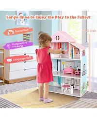 3-Tier Toddler Doll House with Furniture Gift for Age over 3