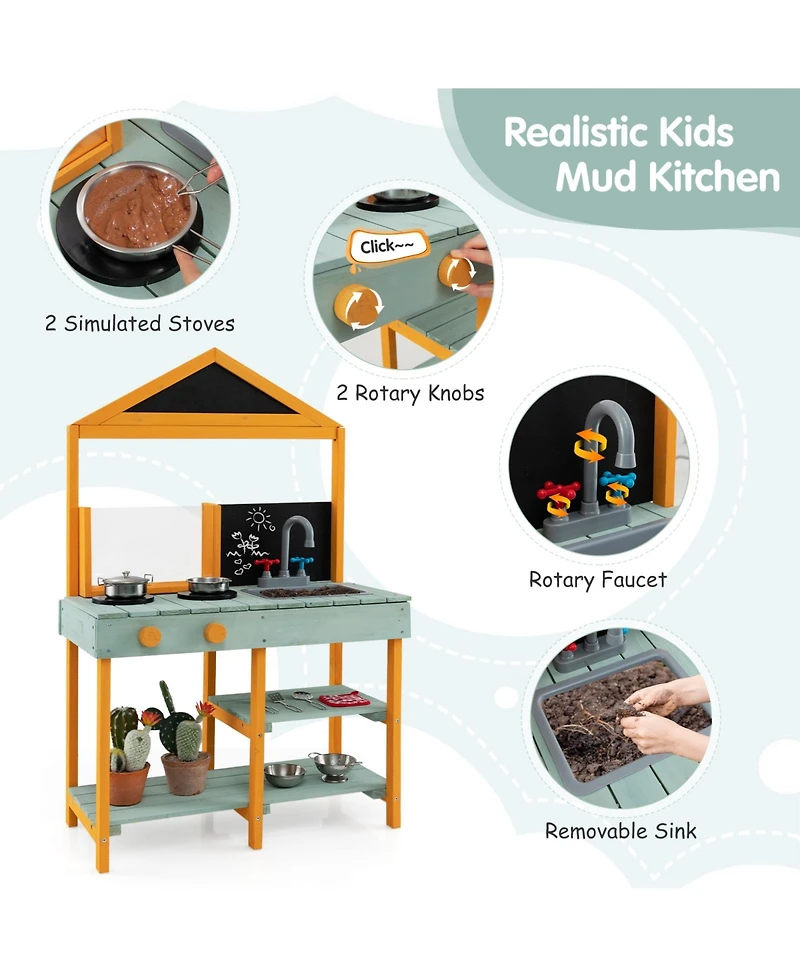 Kids Kitchen Playset with Root Viewer Planter and Rotatable Faucet