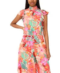 Msk Women's Smocked Waist Printed Wide-Leg Jumpsuit
