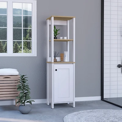 Depot E-shop New Haven Linen Single Door Cabinet, Two Interior Shelves, Two Open Shelves