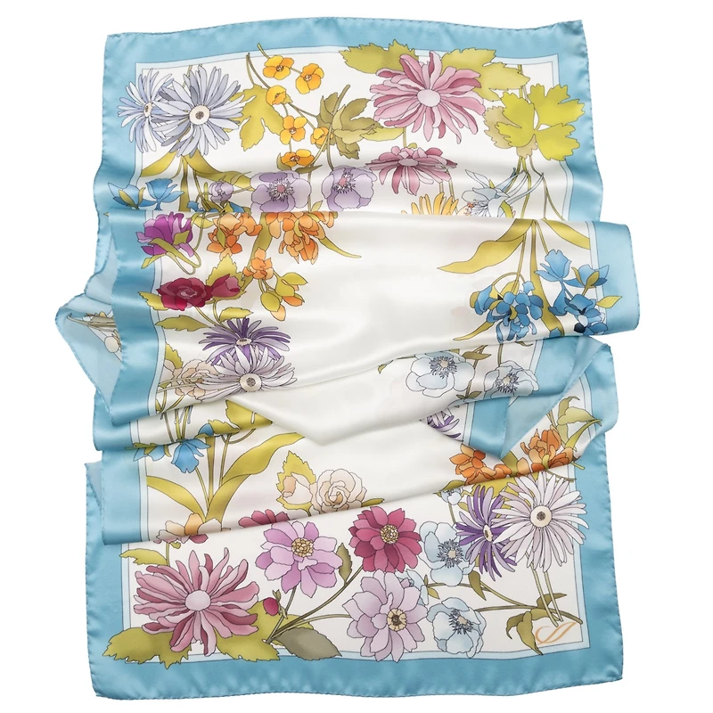 Bouquet - Long Satin Silk Scarf for Women