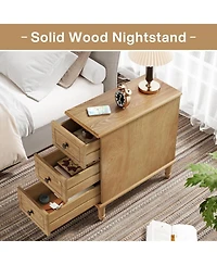 Tribesigns Solid Wood End Table, Fully Assembled Narrow Side Table with Drawers, Pre-Assembled Nightstand Slim Bedside Table for Small Spaces, Living