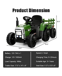 12V Ride on Tractor with 3-Gear-Shift Ground Loader for Kids 3+ Years Old