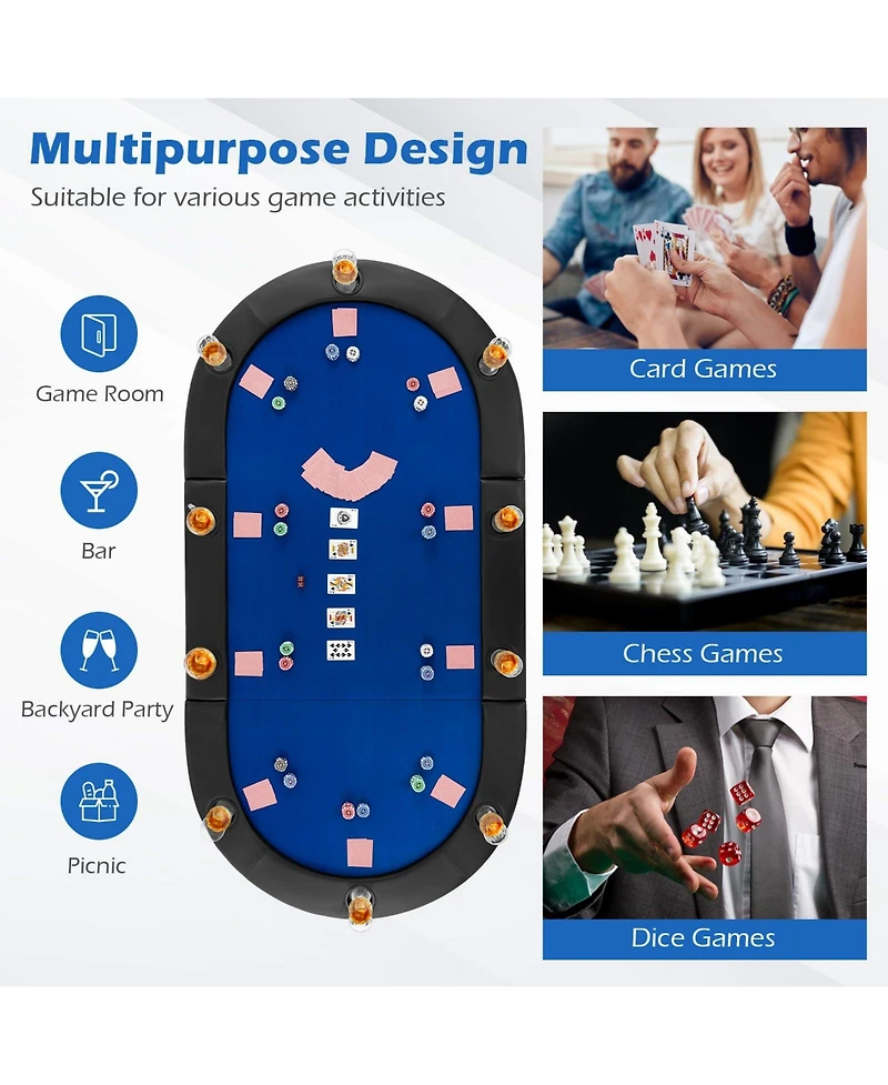 Portable 84 x 42 Inch 10-Player Foldable Padded Poker Table Top