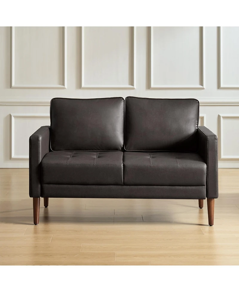 Drake Mid-century Modern Faux Leather Sofa with Movable Backrest Cushions