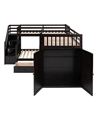 Streamdale Twin-Twin over Full L-Shaped Bunk Bed w/ Desk & Wardrobe