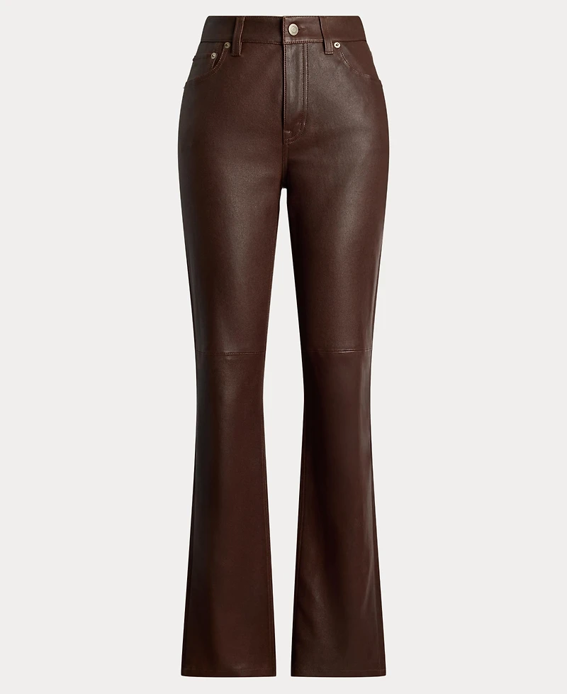 Lauren Ralph Women's High-Rise Lambskin Straight Ankle Pants