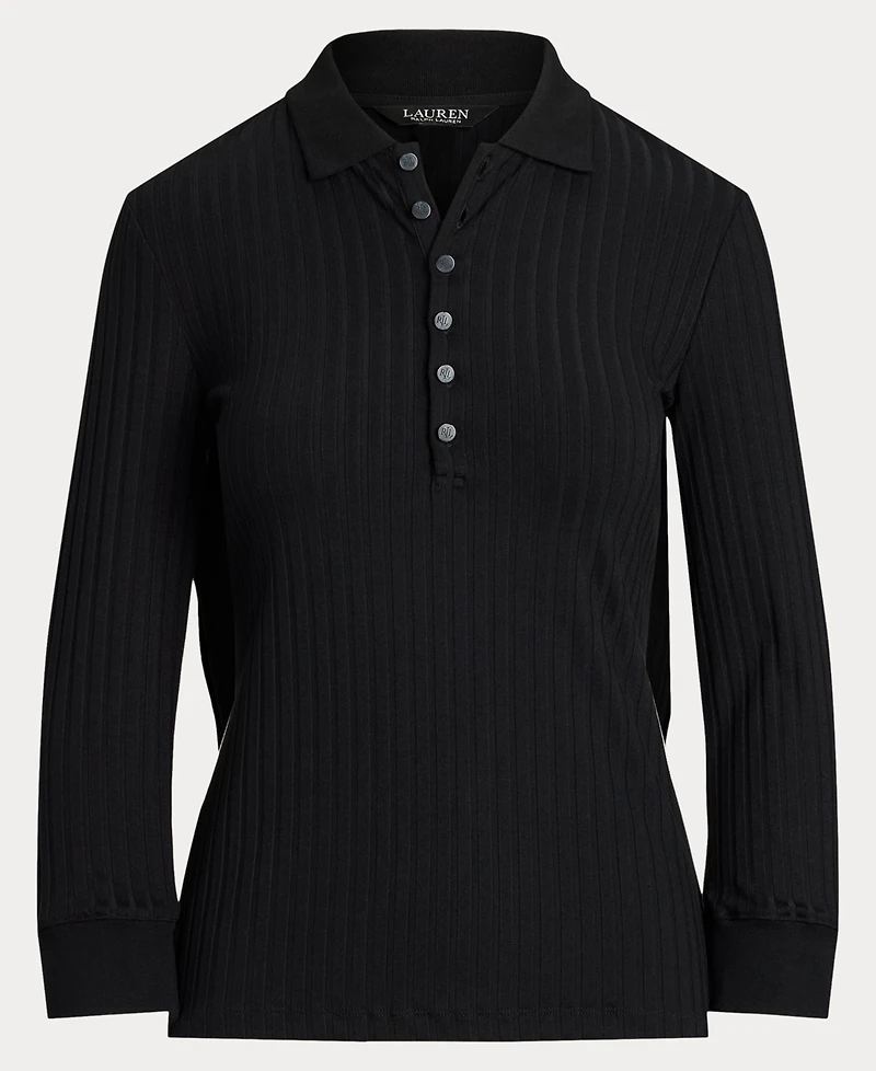 Lauren Ralph Women's Rib-Knit Three-Quarter-Sleeve Polo Shirt