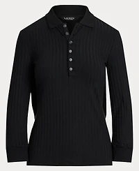 Lauren Ralph Women's Rib-Knit Three-Quarter-Sleeve Polo Shirt