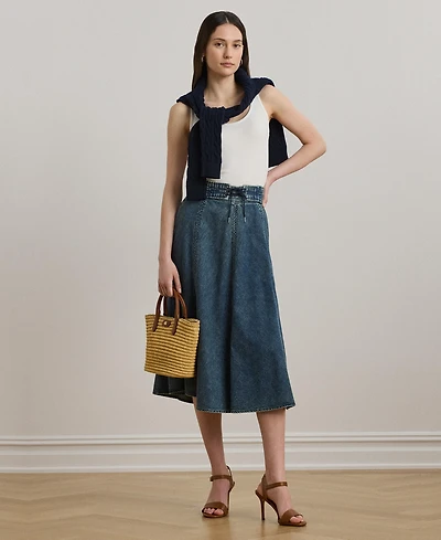Lauren Ralph Women's Denim Drawcord Midi Skirt