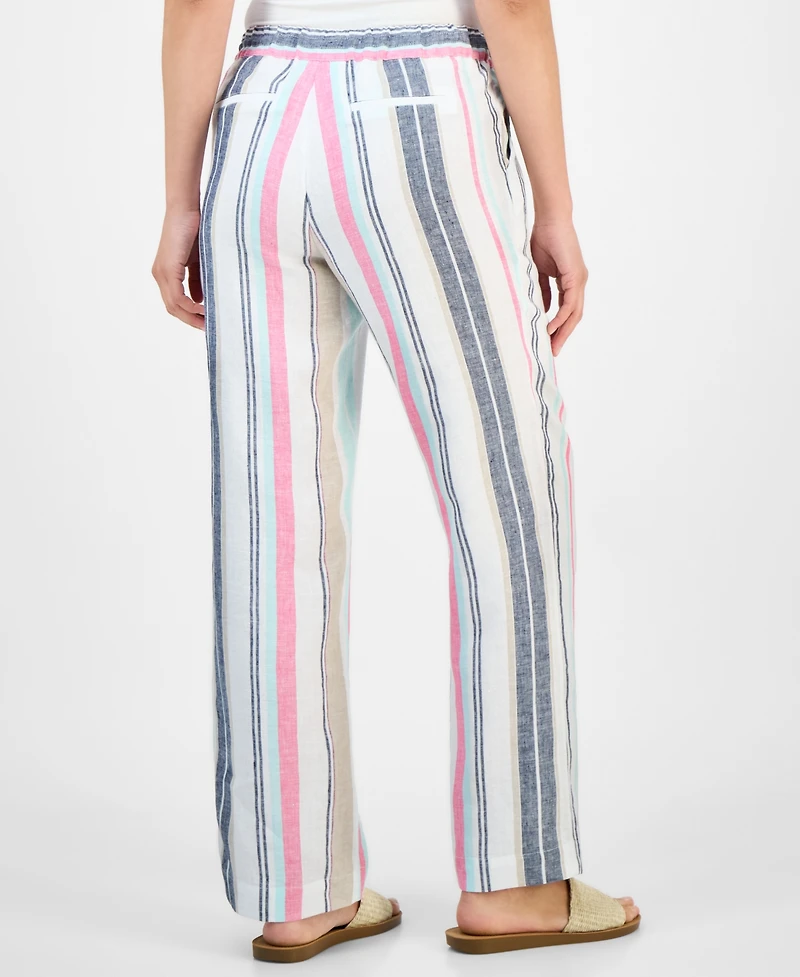 Charter Club Petite Striped Drawstring Linen Pants, Exclusively at Macy's
