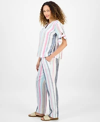 Charter Club Petite Striped Drawstring Linen Pants, Exclusively at Macy's