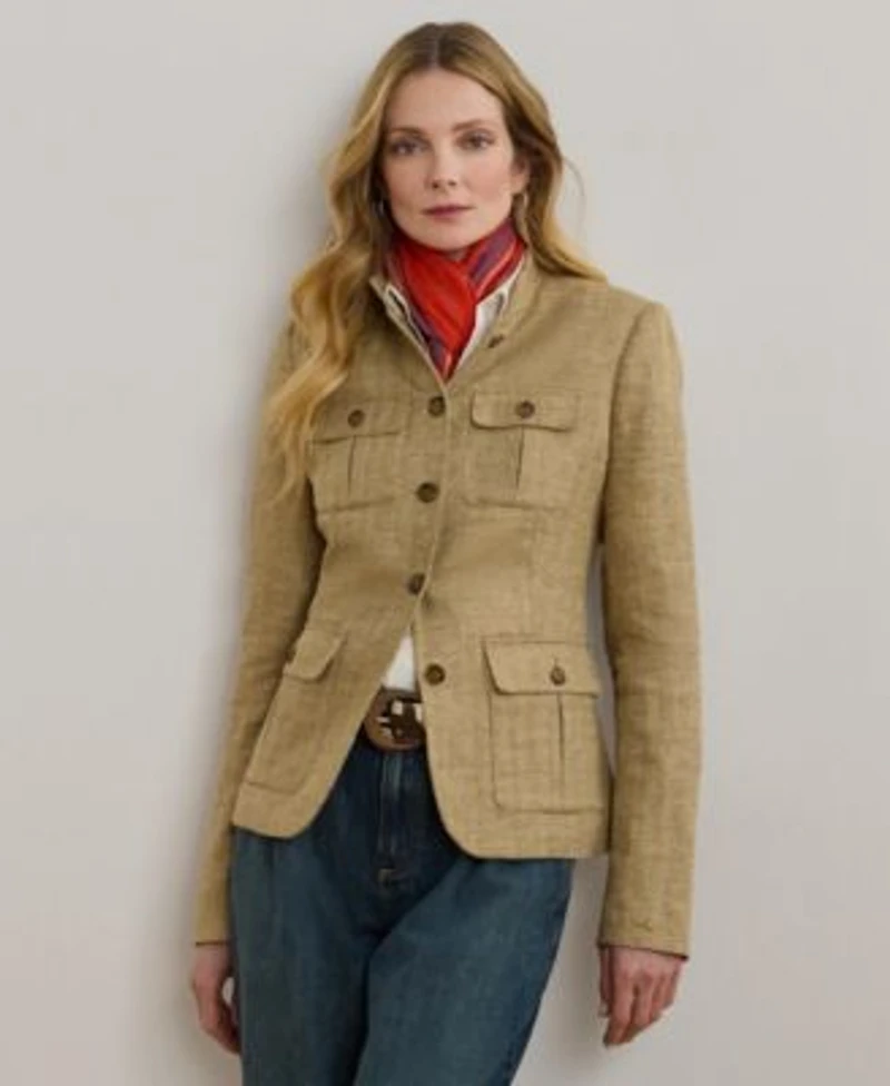 Lauren Ralph Lauren Womens Herringbone Linen Jacket 0p 18
