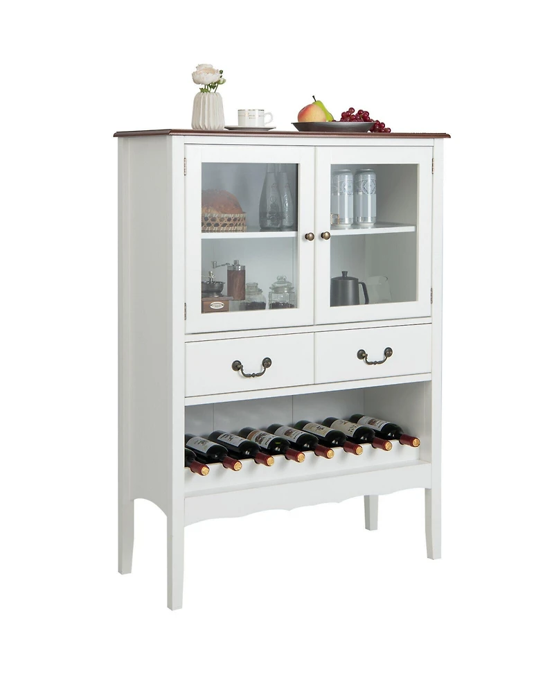 Gymax 2-Door Liquor Coffee Bar Cabinet Freestanding Buffet Sideboard Wine Rack Drawers