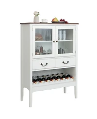 Gymax 2-Door Liquor Coffee Bar Cabinet Freestanding Buffet Sideboard Wine Rack Drawers